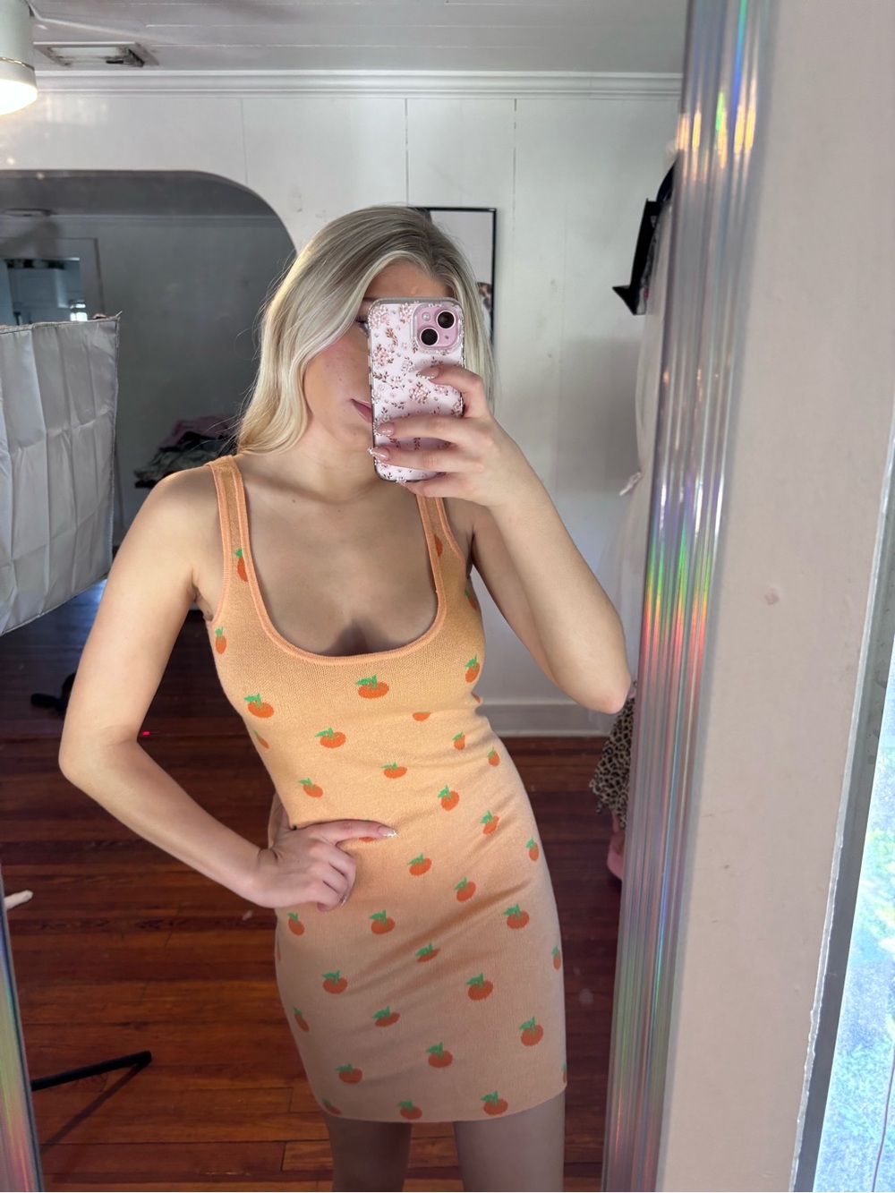 Peach Print Knit Tank Dress - Peach - Picture 8 of 9